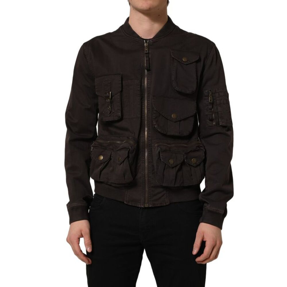 Dolce & Gabbana Brown Cotton Full Zip Men Bomber Men's Jacket